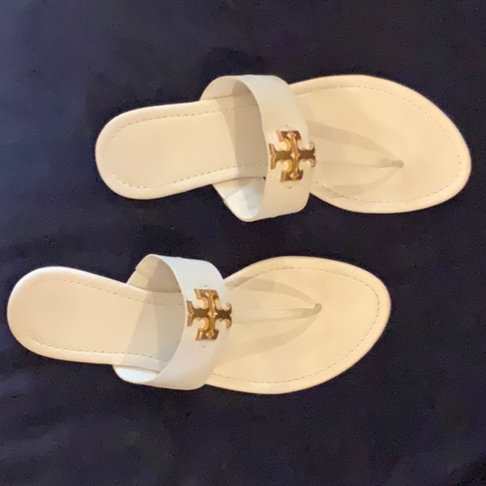 Tory Burch Everly Backless Flat Thong Sandals Ivory